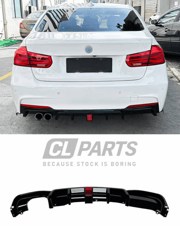 BMW F30 F31 M-Sport takadiffuusori jarruvalolla kiiltävän musta