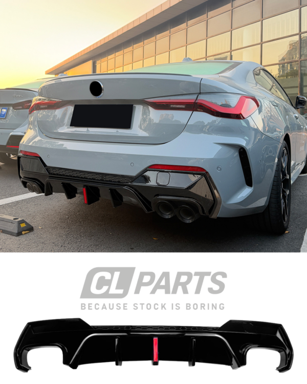BMW G22 G23 M-sport diffuusori jarruvalolla kiiltävän musta