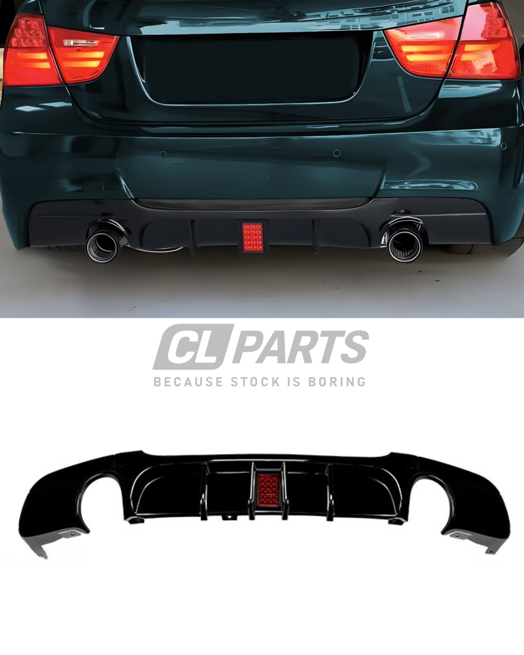 BMW E90 E91 M-perfomance takadiffuusori jarruvalolla kiiltävän musta